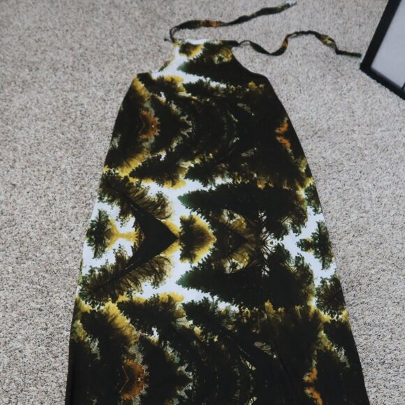 West African Stylish Halter Neck Dress in Green and White Tropical One Size NWOT - Picture 1 of 11